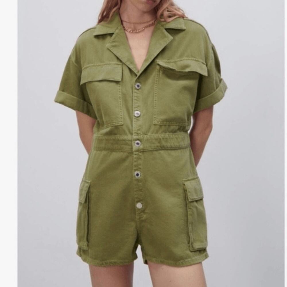 ZARA | Romper Safari Utility Style Shorts Playsuit Romper‎ Olive Green | Medium